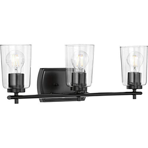 Progress P300156-031 Adley Collection Three-Light Matte Black Clear Glass New Traditional Bath Vanity Light Alternate Image.jpg
