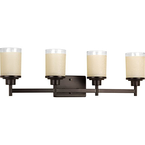 Progress P2998-20 Alexa Collection Four-Light Antique Bronze Etched Umber Linen With Clear Edge Glass Modern Bath Vanity Light Alternate Image.jpg