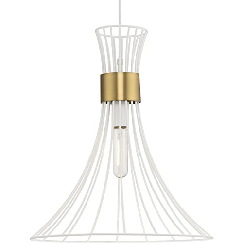 Progress P500365-028 Lorin Collection One-Light Mid-Century Modern Satin White Metal Pendant Light Alternate Image.jpg