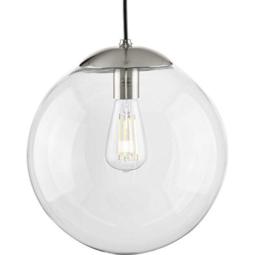 Progress P500311-009 Atwell Collection 12-inch Brushed Nickel and Clear Glass Globe Large Hanging Pendant Light Alternate Image.jpg