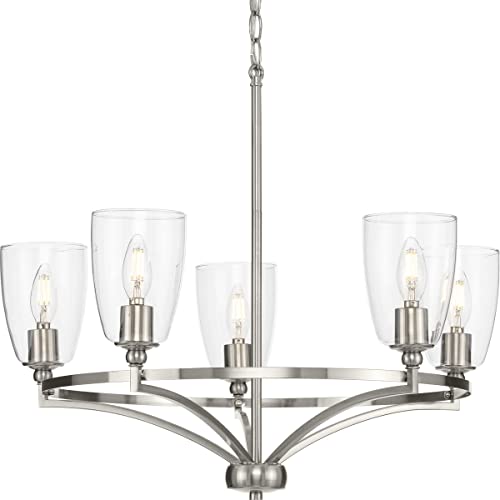 Progress P400296-009 Parkhurst Collection Five-Light New Traditional Brushed Nickel Clear Glass Chandelier Light Alternate Image.jpg