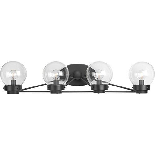 Progress P300115-031 Spatial Collection Four-Light Matte Black Clear Glass Global Bath Vanity Light Alternate Image.jpg