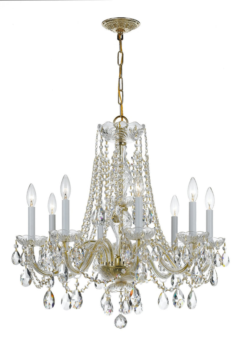 Crystorama 1138-PB-CL-MWP Traditional Crystal Eight Light Chandelier Polished Brass Main Image.jpg