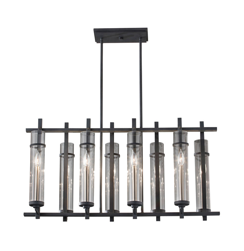 Generation Lighting F2630/8AF/BS Ethan Eight Light Chandelier, Antique Forged Iron / Brushed Steel Main Image.jpg