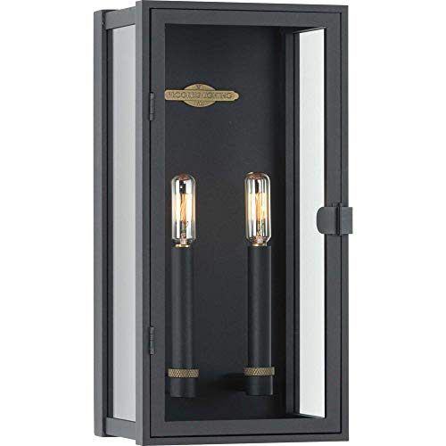 Progress P560268-031 Stature Collection Two-Light Textured Black and Clear Glass Transitional Style Medium Outdoor Wall Lantern Alternate Image.jpg