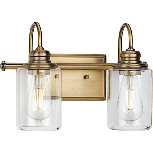 Progress P300321-163 Aiken Collection Two-Light Vintage Style Brass Clear Glass Farmhouse Style Bath Vanity Wall Light Alternate Image.jpg