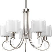 Progress P4696-09 Invite Collection Five-Light Brushed Nickel White  Silk Mylar Shade New Traditional Chandelier Light Alternate Image.jpg