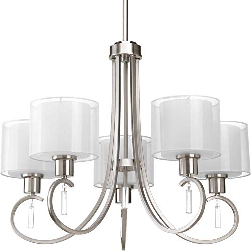 Progress P4696-09 Invite Collection Five-Light Brushed Nickel White  Silk Mylar Shade New Traditional Chandelier Light Alternate Image.jpg