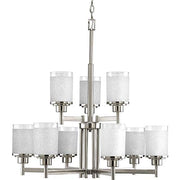 Progress P4626-09 Alexa Collection Nine-Light Brushed Nickel Etched Linen With Clear Edge Glass Modern Chandelier Light Alternate Image.jpg