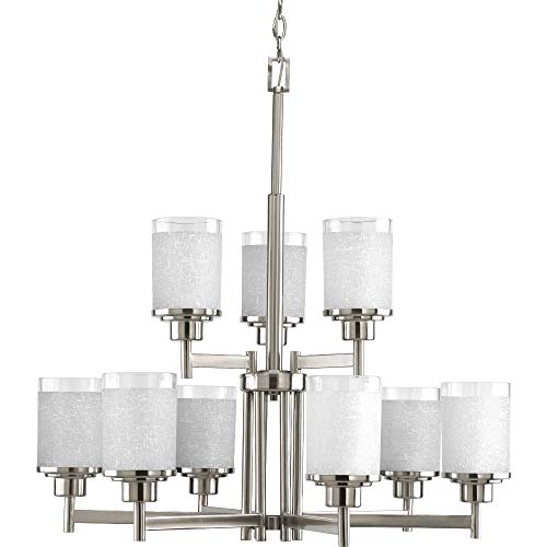 Progress P4626-09 Alexa Collection Nine-Light Brushed Nickel Etched Linen With Clear Edge Glass Modern Chandelier Light Alternate Image.jpg