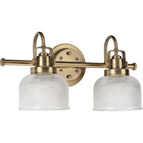Progress P2991-163 Archie Collection Two-Light Vintage Brass Clear Double Prismatic Glass Coastal Bath Vanity Light Alternate Image.jpg