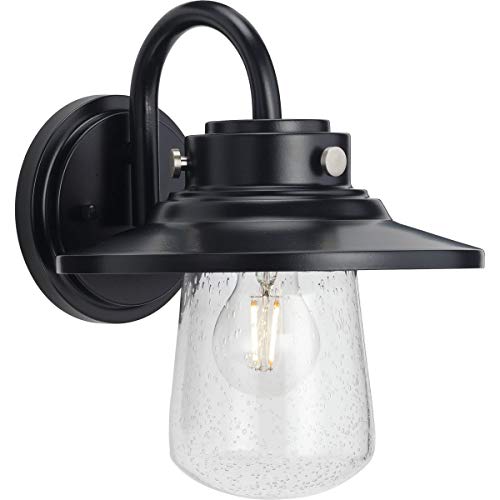 Progress P560263-031 Tremont Collection One-Light Matte Black and Clear Seeded Glass Farmhouse Style Medium Outdoor Wall Lantern Alternate Image.jpg