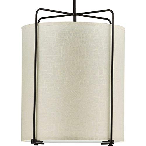 Progress P500139-020 Kempsey Collection Three-Light Antique Bronze Harvest Linen Shade Farmhouse Pendant Light Alternate Image.jpg