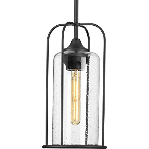 Progress P550292-031 Watch Hill Collection One-Light Textured Black and Clear Seeded Glass Farmhouse Style Outdoor Hanging Pendant Lantern Alternate Image.jpg