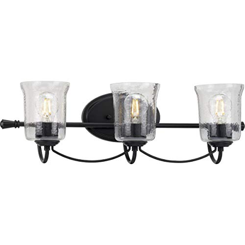 Progress P300255-031 Bowman Collection Three-Light Matte Black Clear Chiseled Glass Coastal Bath Vanity Light Alternate Image.jpg