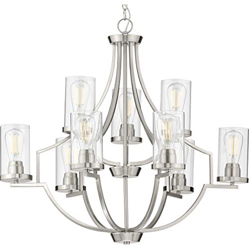 Progress P400198-009 Lassiter Collection Nine-Light Brushed Nickel Clear Glass Modern Chandelier Light Alternate Image.jpg