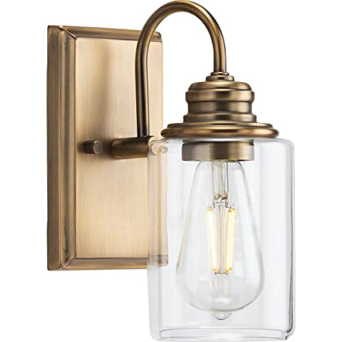 Progress P300320-163 Aiken Collection One-Light Vintage Style Brass Clear Glass Farmhouse Style Bath Vanity Wall Light Alternate Image.jpg