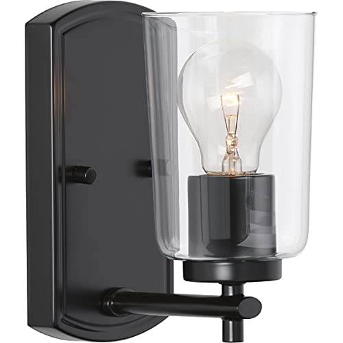 Progress P300154-031 Adley Collection One-Light Matte Black Clear Glass New Traditional Bath Vanity Light Alternate Image.jpg