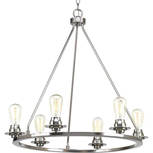 Progress P400015-009 Debut Collection Six-Light Brushed Nickel Farmhouse Chandelier Light Alternate Image.jpg