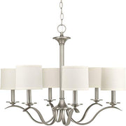 Progress P4739-09 Inspire Collection Six-Light Brushed Nickel White Linen Shade Traditional Chandelier Light Alternate Image.jpg