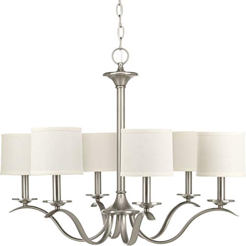 Progress P4739-09 Inspire Collection Six-Light Brushed Nickel White Linen Shade Traditional Chandelier Light Alternate Image.jpg