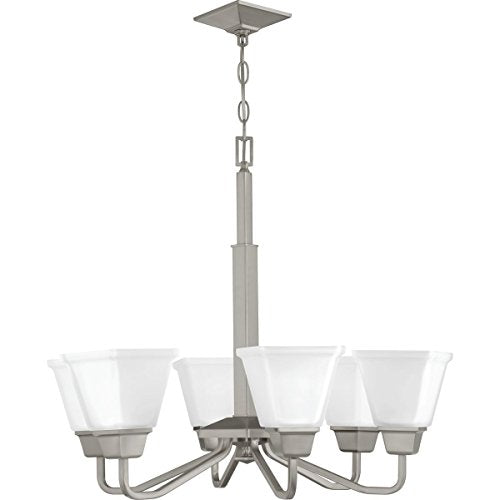 Progress P400119-009 Clifton Heights Collection Six-Light Brushed Nickel Etched Glass Craftsman Chandelier Light Alternate Image.jpg