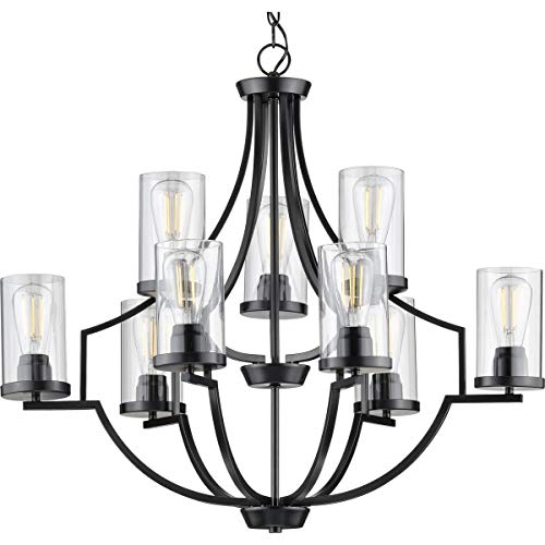 Progress P400198-031 Lassiter Collection Nine-Light Matte Black Clear Glass Modern Chandelier Light Alternate Image.jpg