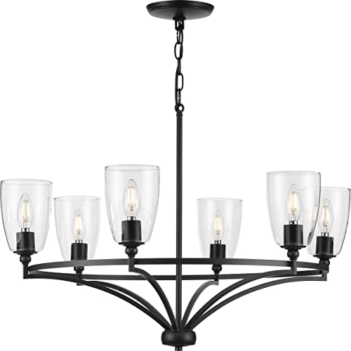 Progress P400297-31M Parkhurst Collection Six-Light New Traditional Matte Black Clear Glass Chandelier Light Alternate Image.jpg