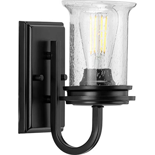 Progress P300272-031 Winslett Collection One-Light Matte Black Clear Seeded Glass Coastal Bath Vanity Light Alternate Image.jpg