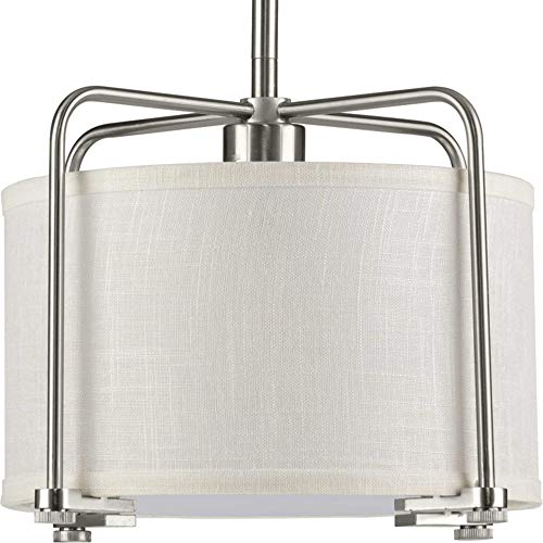 Progress P500138-009 Kempsey Collection One-Light Brushed Nickel Summer Linen Shade Farmhouse Pendant Light Alternate Image.jpg