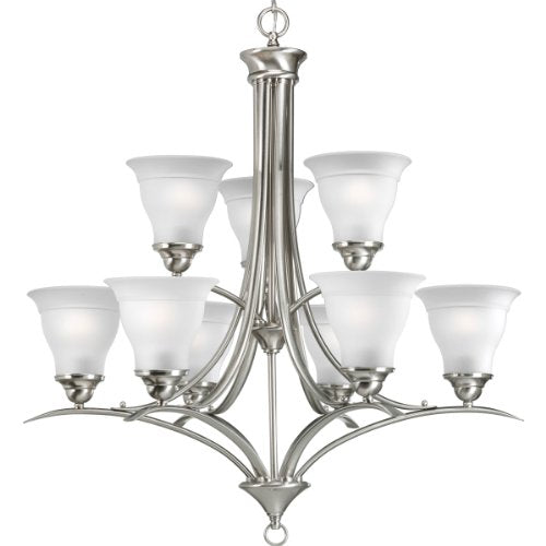 Progress P4329-09 Trinity Collection Nine-Light Brushed Nickel Etched Glass Traditional Chandelier Light Alternate Image.jpg