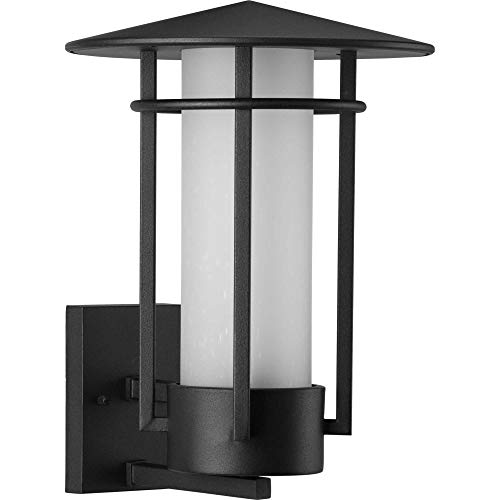 Progress P560274-031 Exton Collection One-Light Textured Black and Etched Seeded Glass Modern Style Large Outdoor Wall Lantern Alternate Image.jpg