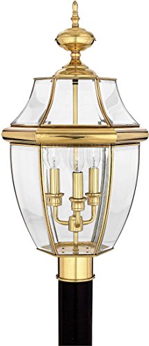 Quoizel NY9043B Newbury Three Light Outdoor Post Lantern, Polished Brass Alternate Image.jpg