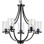 Progress P400197-031 Lassiter Collection Five-Light Matte Black Clear Glass Modern Chandelier Light Alternate Image.jpg