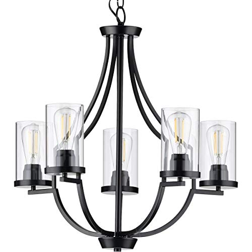 Progress P400197-031 Lassiter Collection Five-Light Matte Black Clear Glass Modern Chandelier Light Alternate Image.jpg