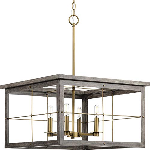 Progress P400253-175 Hedgerow Collection Four-Light Distressed Brass and Aged Oak Farmhouse Style Chandelier Light Alternate Image.jpg