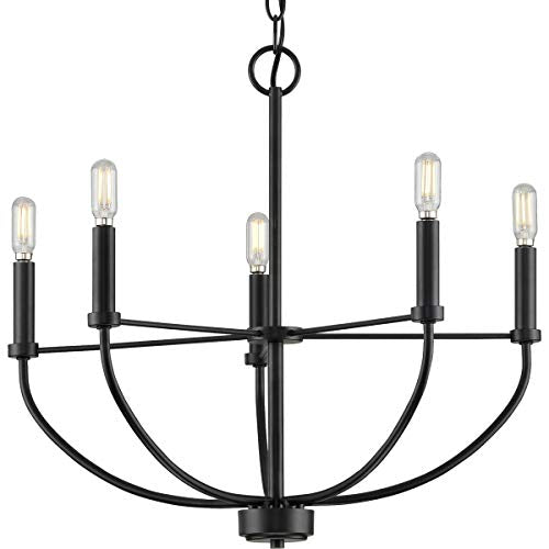 Progress P400202-031 Leyden Collection Five-Light Matte Black Farmhouse Style Chandelier Alternate Image.jpg