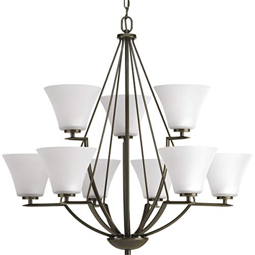 Progress P4625-20W Bravo Collection Nine-Light Antique Bronze Etched Glass Modern Chandelier Light Alternate Image.jpg