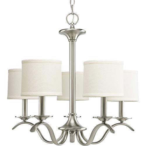 Progress P4635-09 Inspire Collection Five-Light Brushed Nickel Off-White Linen Shade Traditional Chandelier Light Alternate Image.jpg