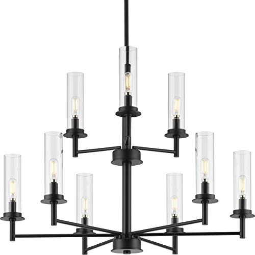 Progress P400252-031 Kellwyn Collection Nine-Light Matte Black and Clear Glass Transitional Style Chandelier Light Alternate Image.jpg