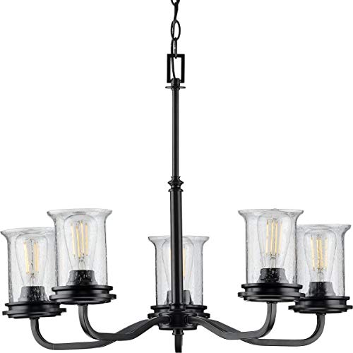 Progress P400206-031 Winslett Collection Five-Light Matte Black Clear Seeded Glass Coastal Chandelier Light Alternate Image.jpg
