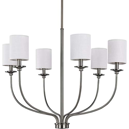 Progress P400227-009 Bonita Collection Six-Light Brushed Nickel White Linen Fabric Shade Luxe Chandelier Light Alternate Image.jpg