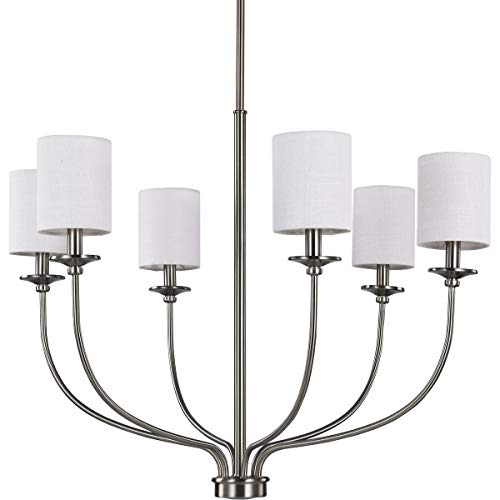 Progress P400227-009 Bonita Collection Six-Light Brushed Nickel White Linen Fabric Shade Luxe Chandelier Light Alternate Image.jpg