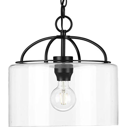 Progress P500316-031 Leyden Collection One-Light Matte Black and Clear Glass Farmhouse Style Hanging Pendant Light Alternate Image.jpg