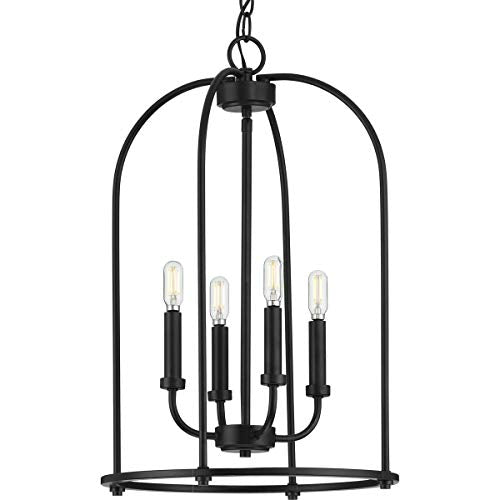 Progress P500302-031 Leyden Collection Four-Light Matte Black Farmhouse Style Foyer Pendant Light Alternate Image.jpg