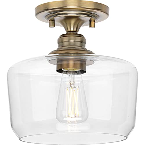 Progress P350214-163 Aiken Collection  One-Light Vintage Brass Clear Glass Farmhouse Flush Mount Light Alternate Image.jpg