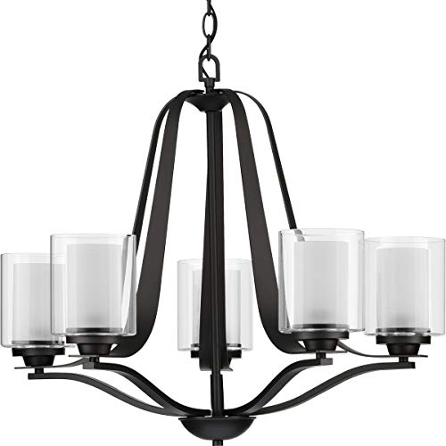 Progress P400095-143 Kene Collection Five-Light Graphite Clear Glass Craftsman Chandelier Light Alternate Image.jpg