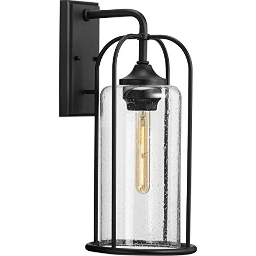 Progress P560257-031 Watch Hill Collection One-Light Textured Black and Clear Seeded Glass Farmhouse Style Large Outdoor Wall Lantern Alternate Image.jpg