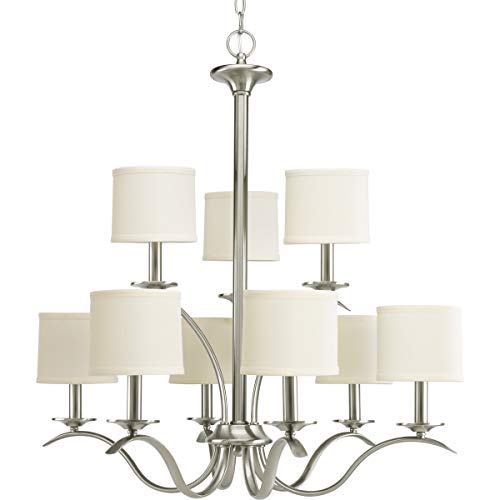Progress P4638-09 Inspire Collection Nine-Light Brushed Nickel Off-White Linen Shade Traditional Chandelier Light Alternate Image.jpg