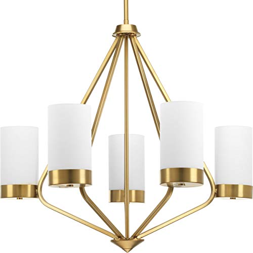 Progress P400022-109 Elevate Collection Five-Light Brushed Bronze Etched White Glass Mid-Century Modern Chandelier Light Alternate Image.jpg